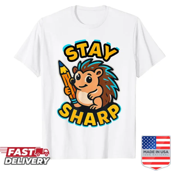 Cute hedgehog illustration with a sharp pencil on a fun shirt