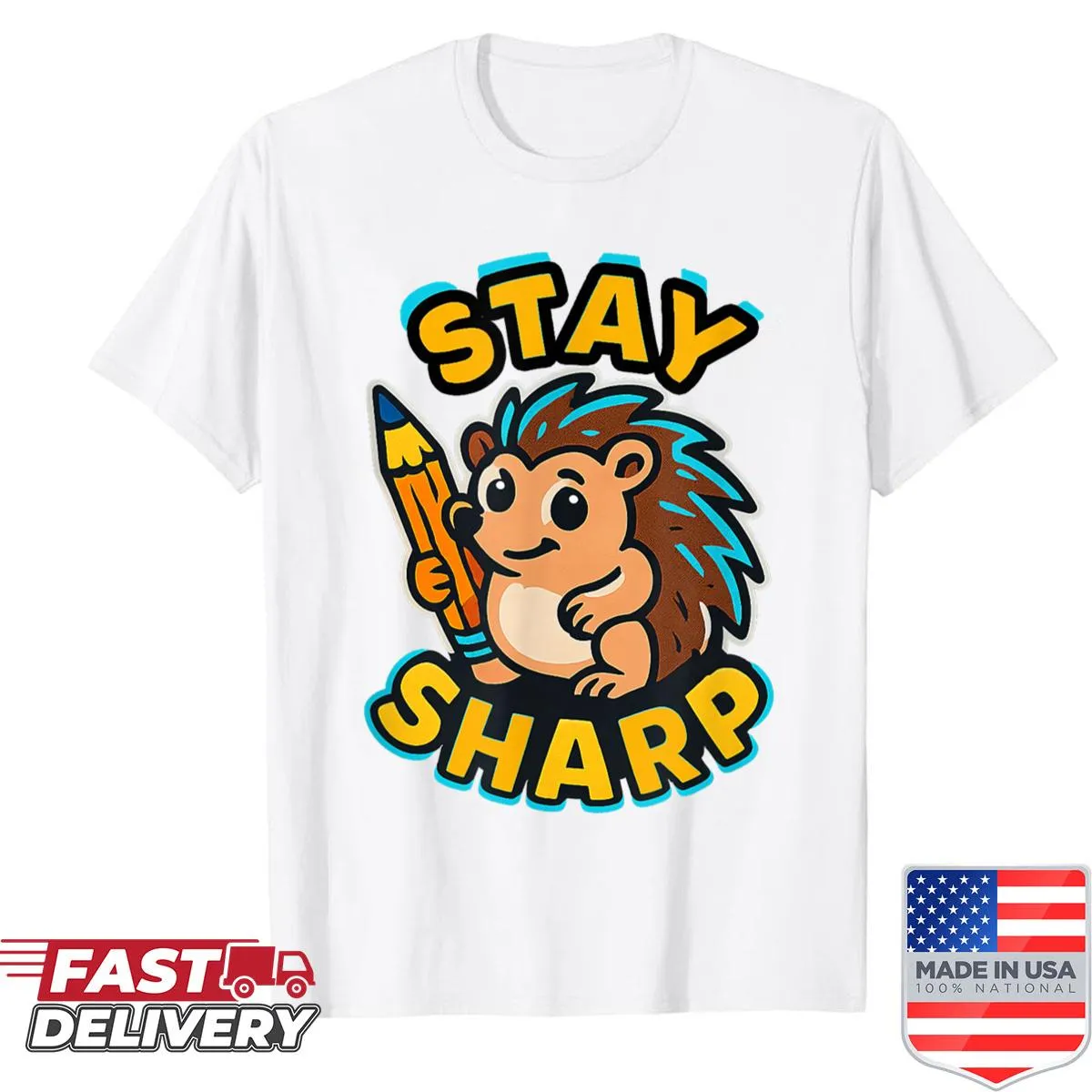 Cute hedgehog illustration with a sharp pencil on a fun shirt