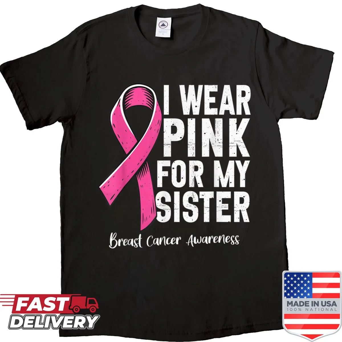 Pink ribbon shirt with text supporting breast cancer awareness