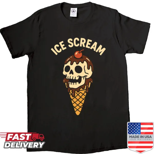 Playful Ice Scream skull shirt with chocolate sundae illustration