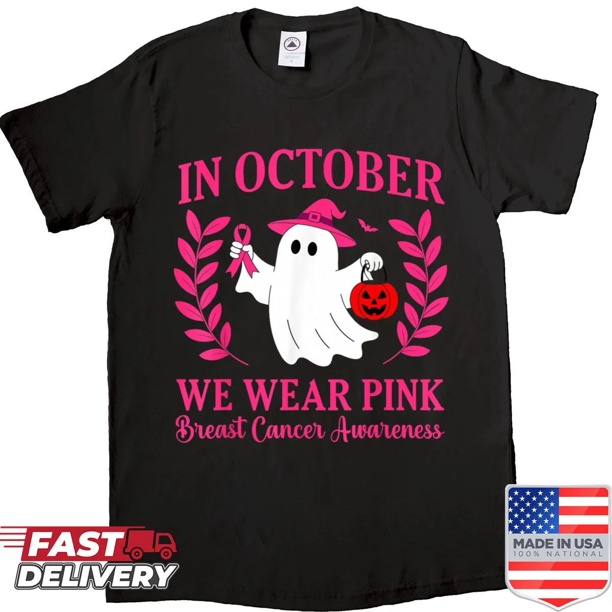 Pink ghost design shirt for Halloween awareness