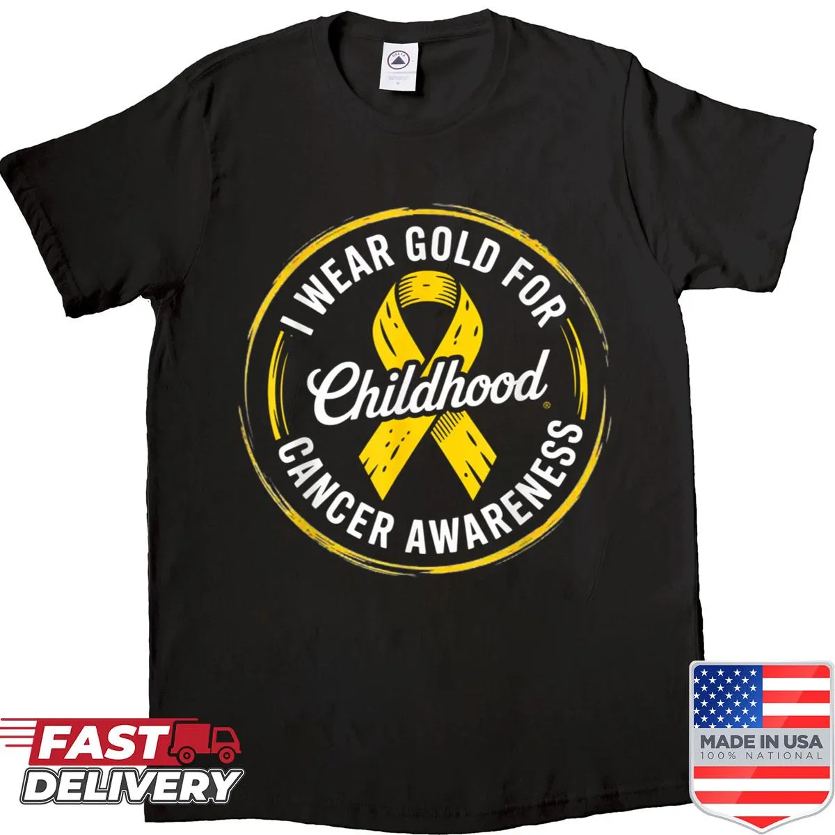 Gold-themed shirt for childhood cancer awareness with delicate design