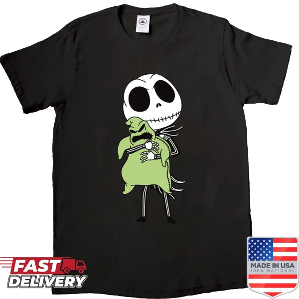 Illustration of Jack Skellington and Oogie Boogie on T-shirt