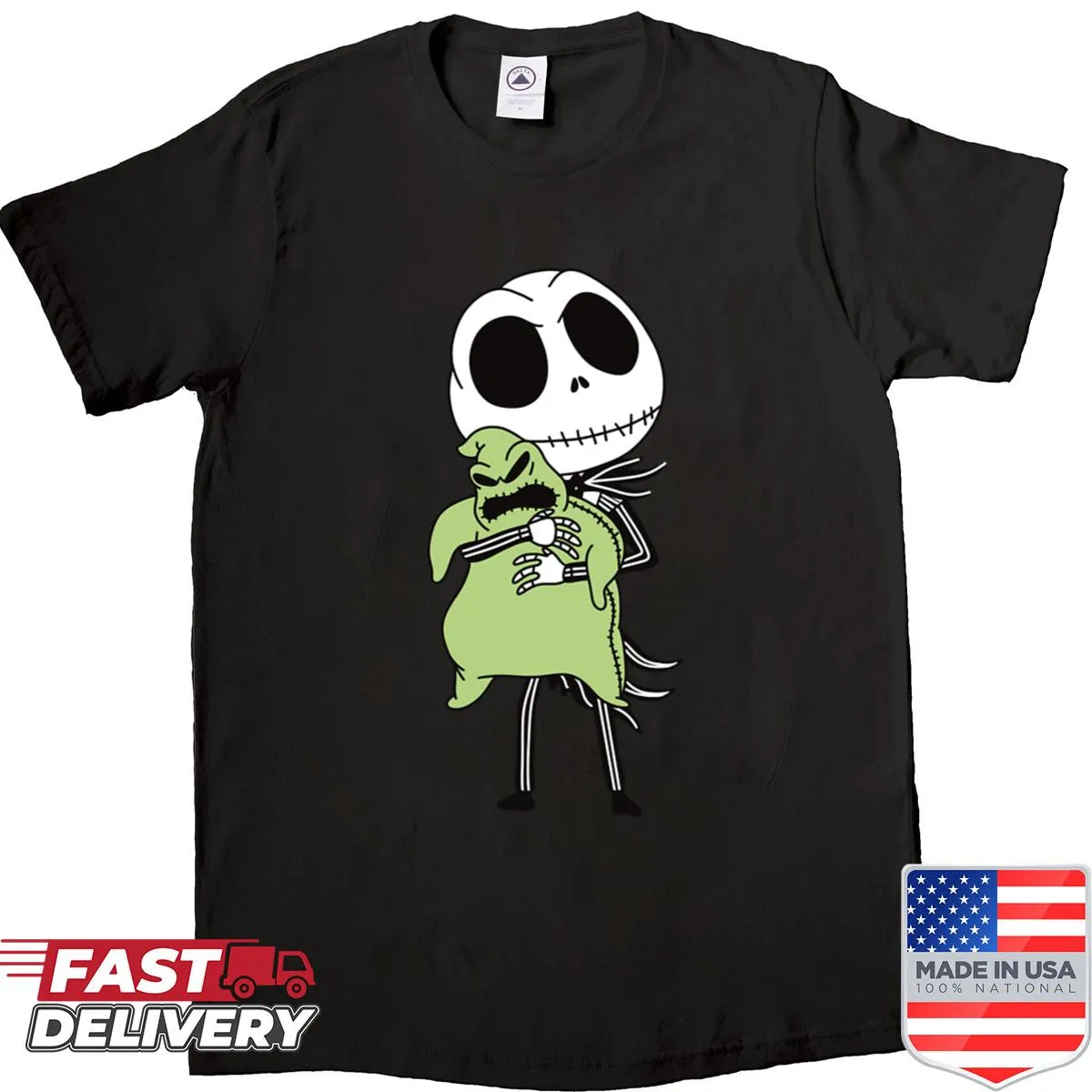 Illustration of Jack Skellington and Oogie Boogie on T-shirt