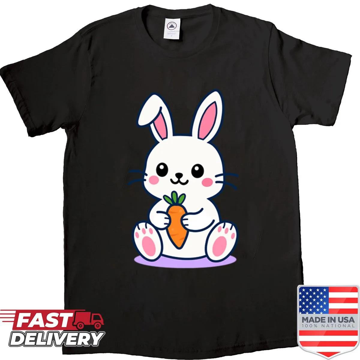 Adorable cartoon bunny t-shirt with a cute rabbit holding a carrot