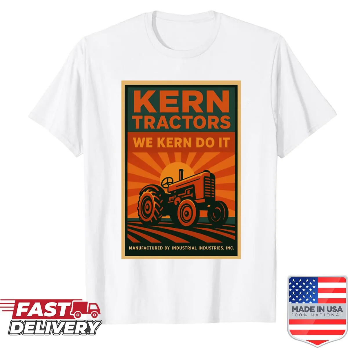 Vintage-style shirt featuring a tractor graphic and retro text