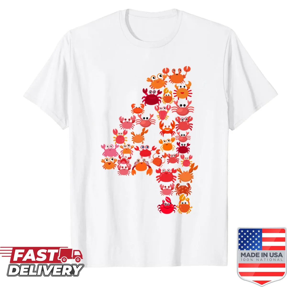 Cartoon crab design for a 4th birthday celebration shirt