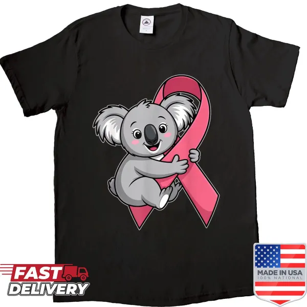 Koala graphic holding a pink ribbon for breast cancer awareness