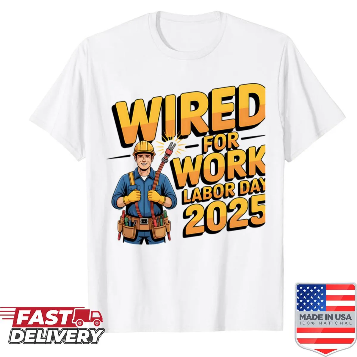 Electrician shirt with bold graphic and electrical symbols