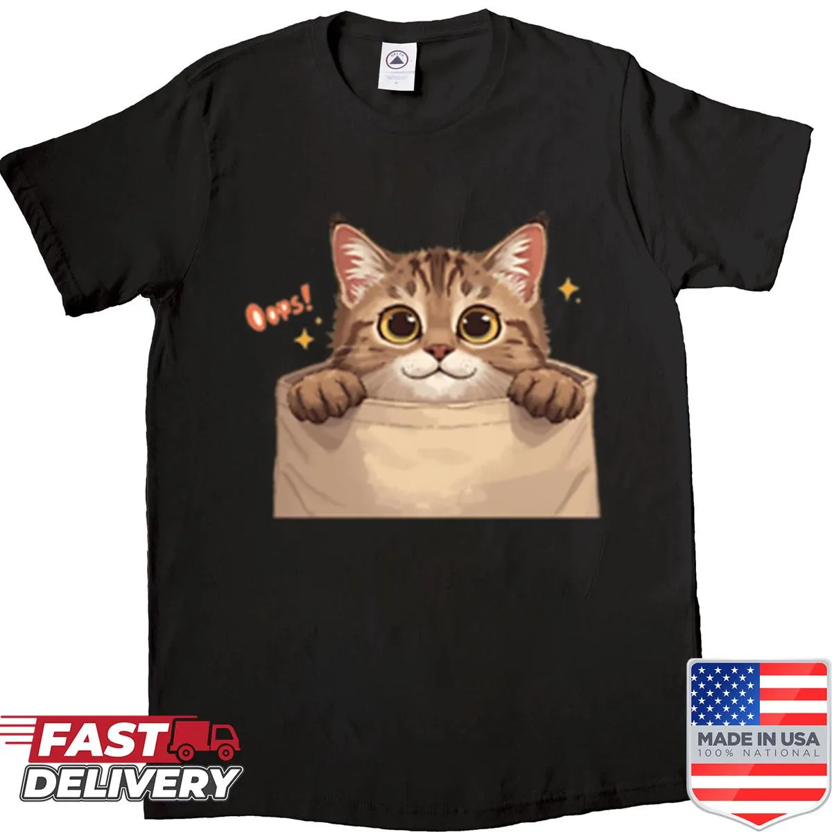 Cute cat illustration t-shirt with 'Letting The Cat Out Of The Bag' text