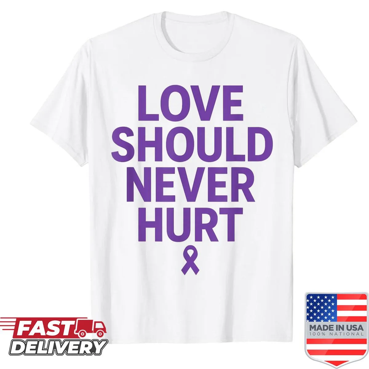 Shirt with purple ribbon and phrase about love and respect