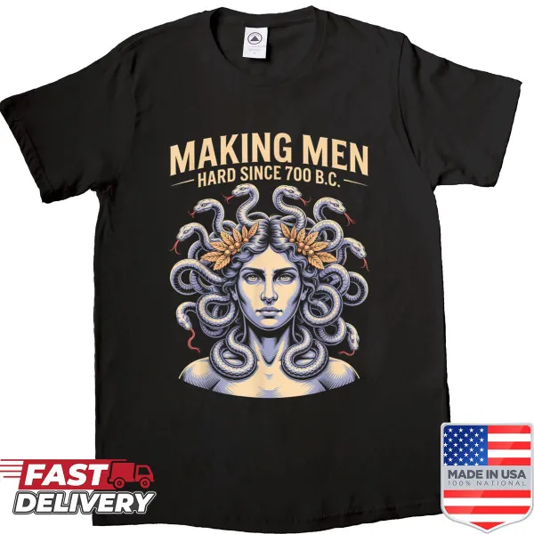 Funny women’s shirt with humorous text about masculinity