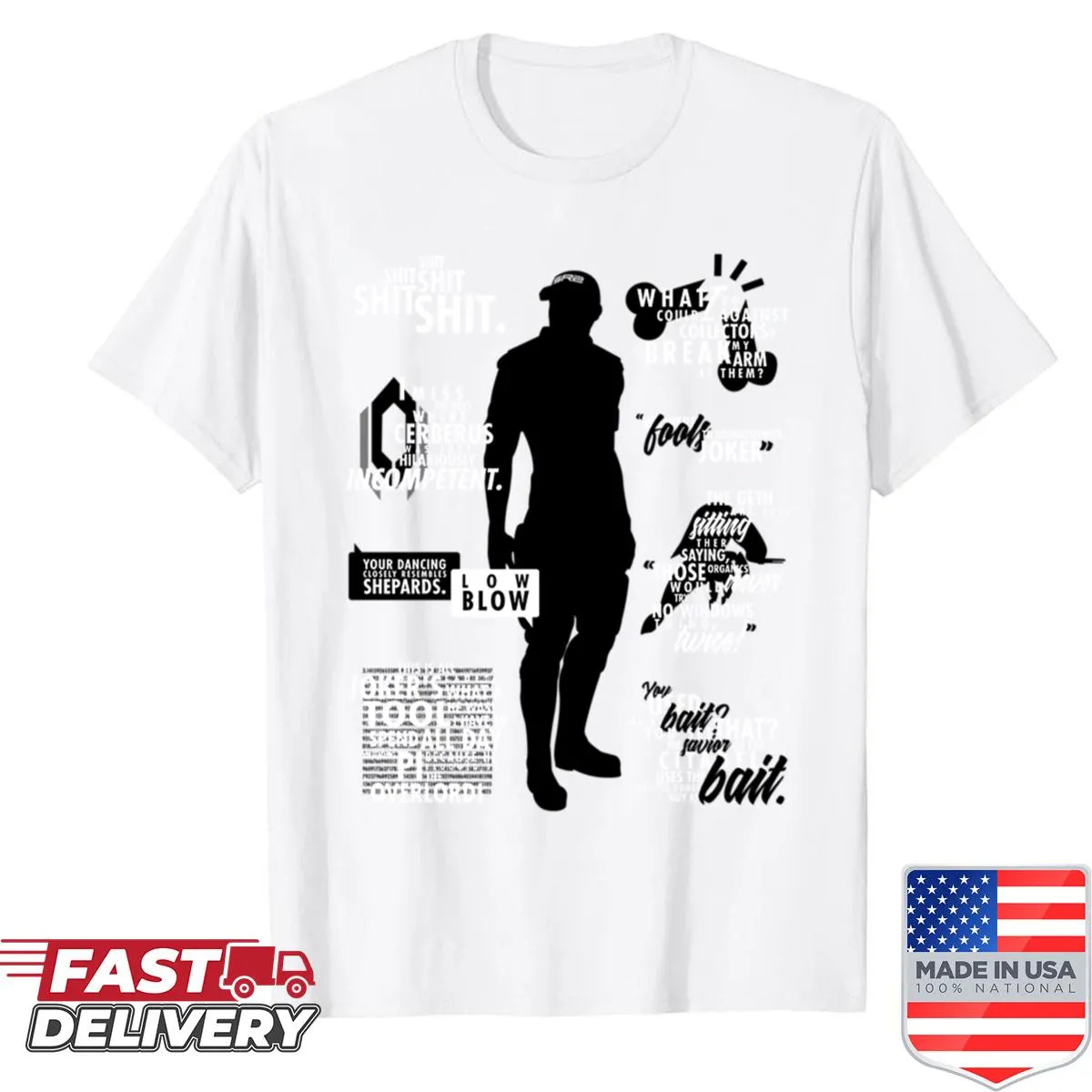 Shirt featuring humorous quotes from the Mass Effect Joker character.