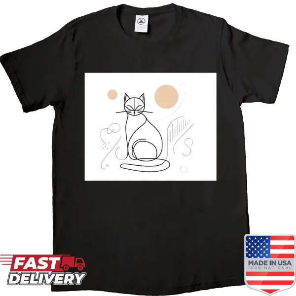 Minimalist line art of a cat on a stylish shirt