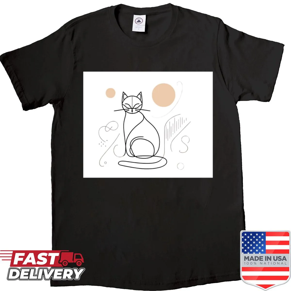 Minimalist line art of a cat on a stylish shirt