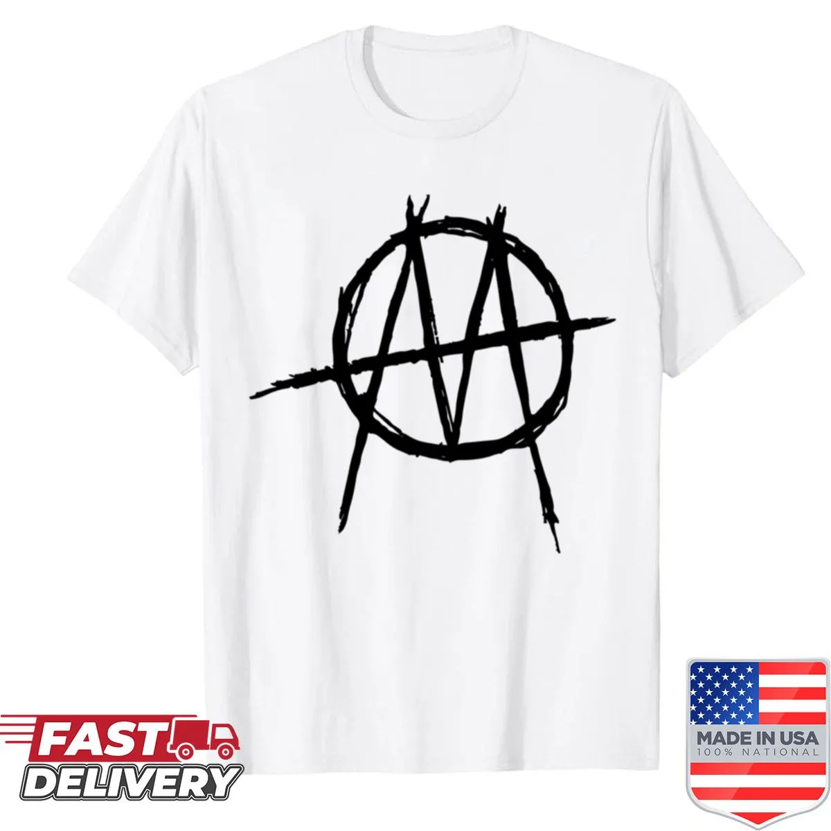 Distressed graphic of Ministry band logo on shirt