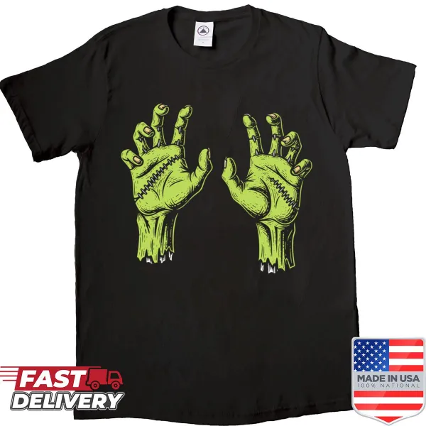 Scary Halloween shirt with creepy green zombie fingers design