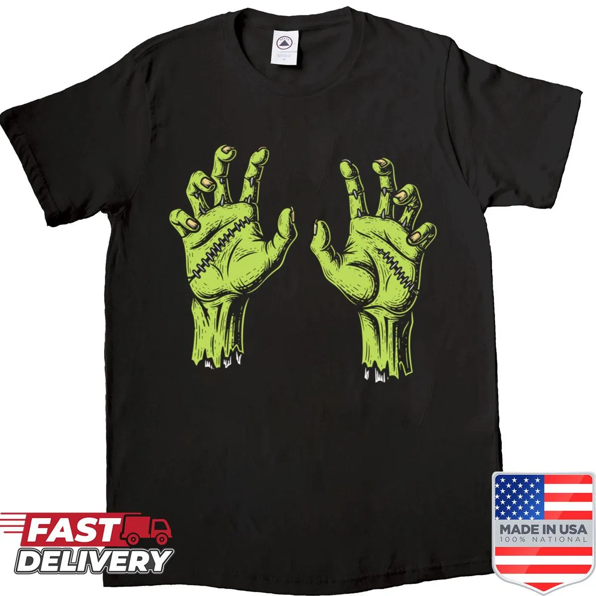 Scary Halloween shirt with creepy green zombie fingers design