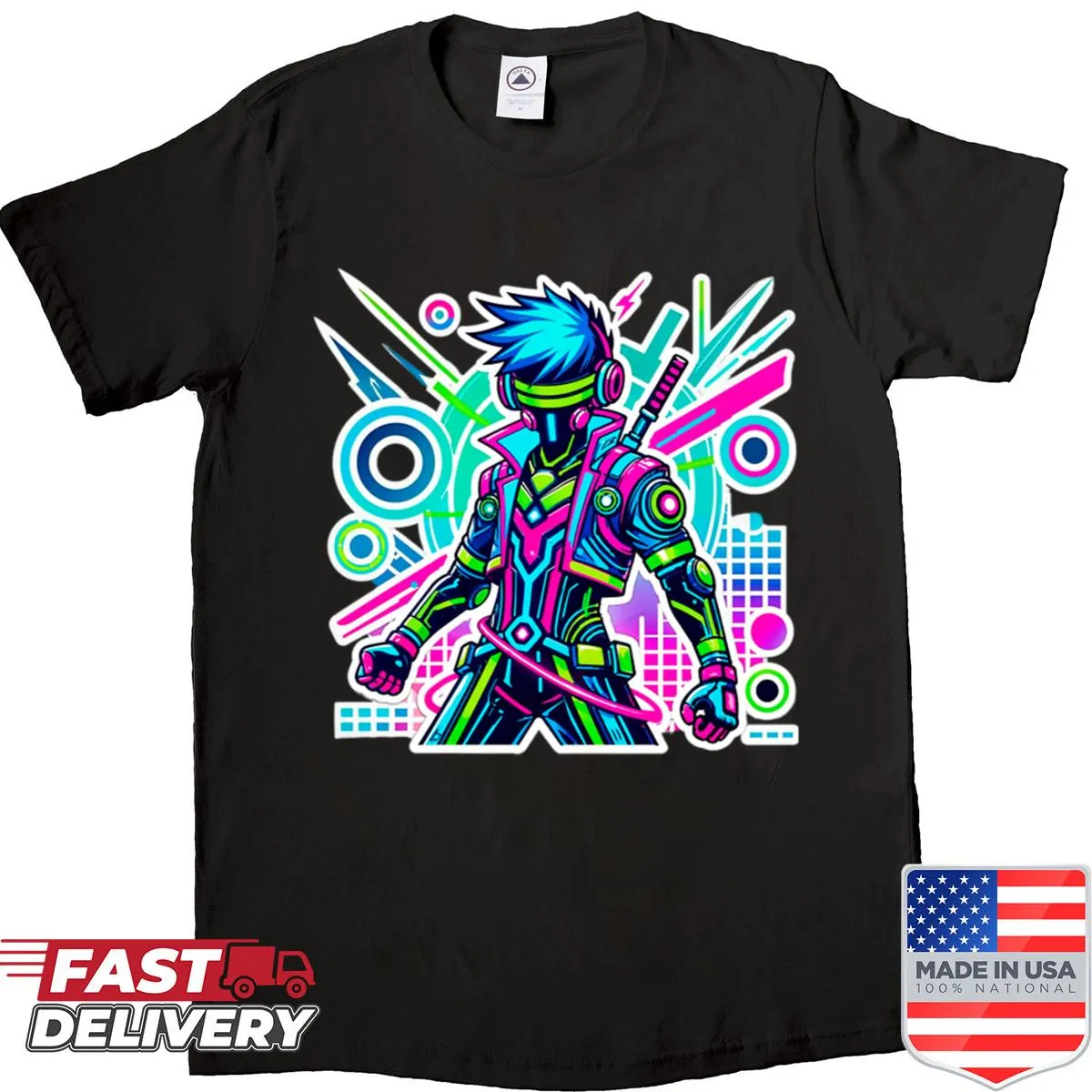 Cartoon ninja graphic on a T-shirt