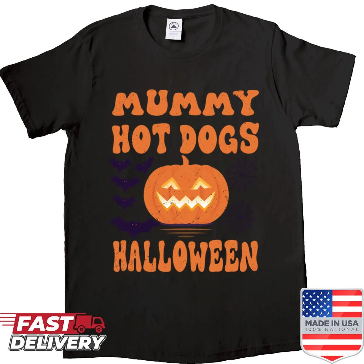 Funny Halloween T-shirt with mummy hot dogs design
