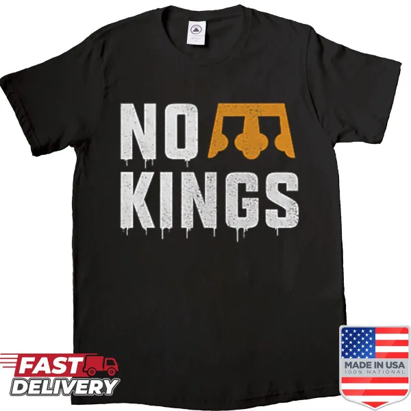 Two-sided shirt with a bold 'No Kings' typography design