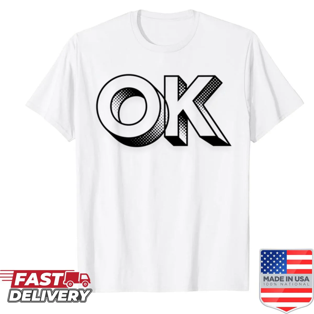 Retro typography art shirt featuring the word Ok