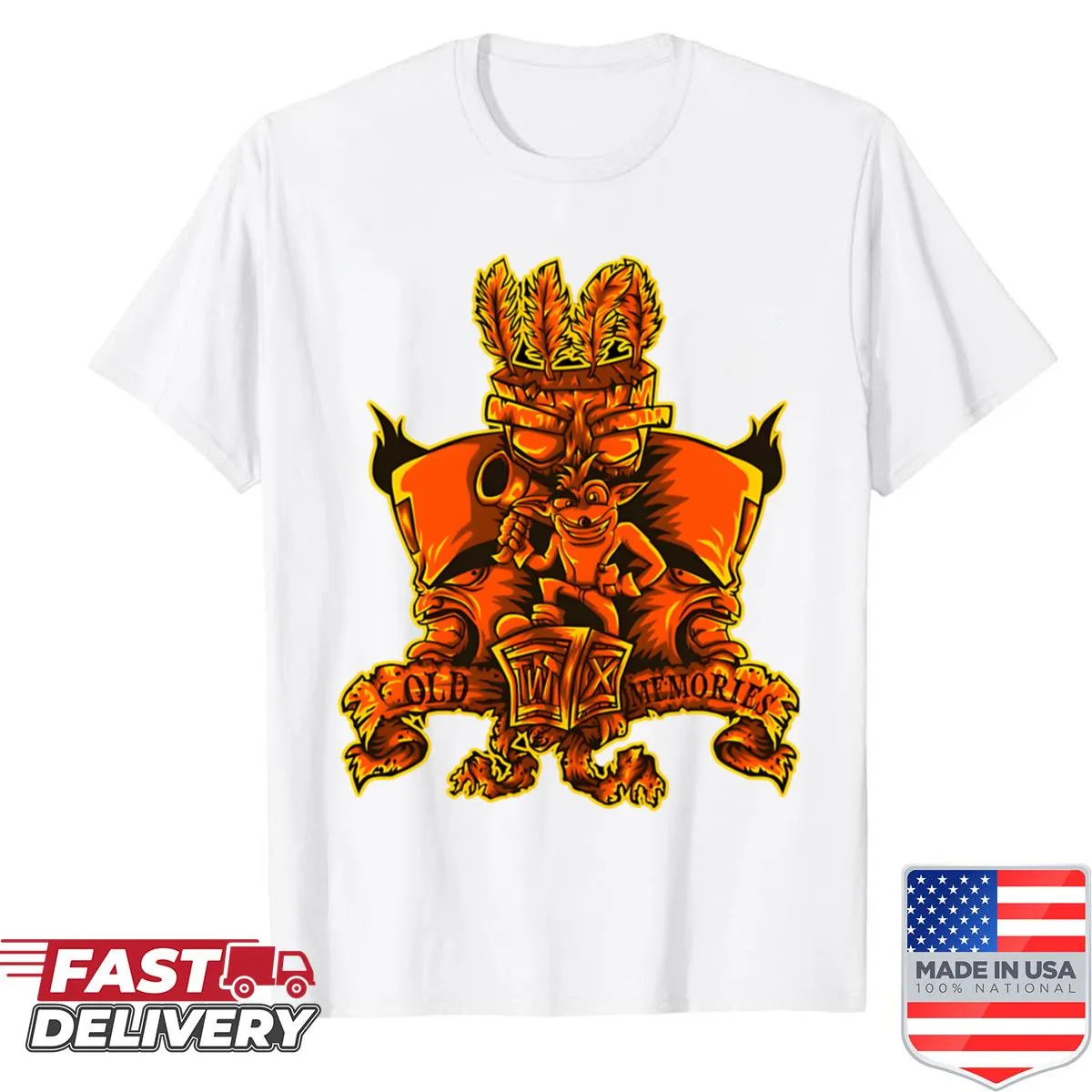 Shirt inspired by Crash Bandicoot featuring nostalgic gaming imagery