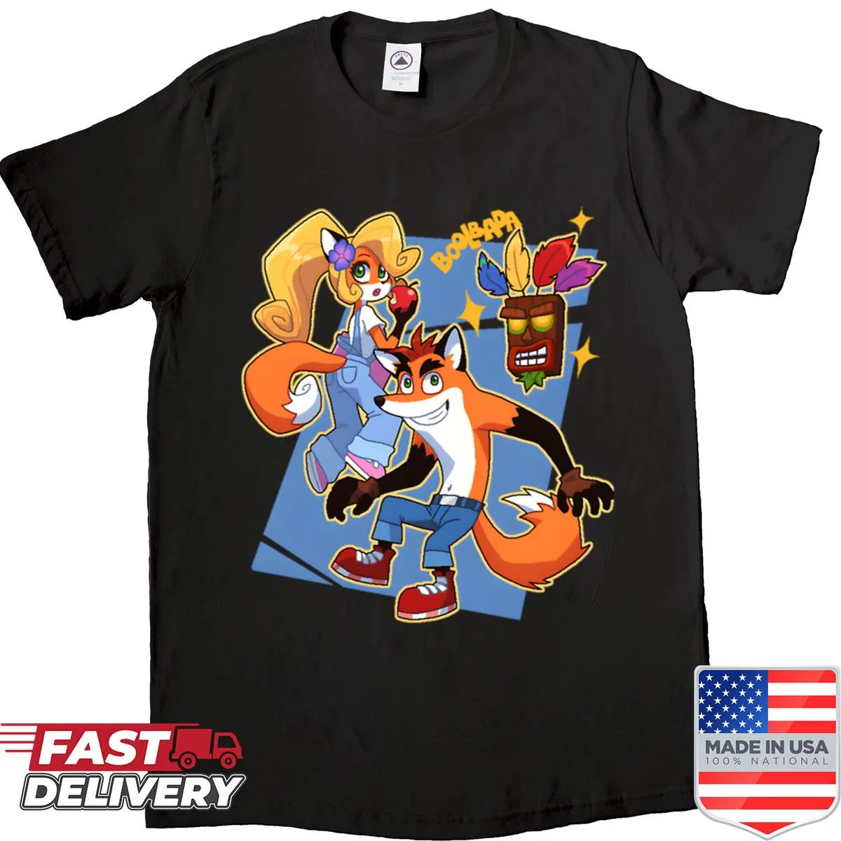 Crash Bandicoot graphic on a casual shirt