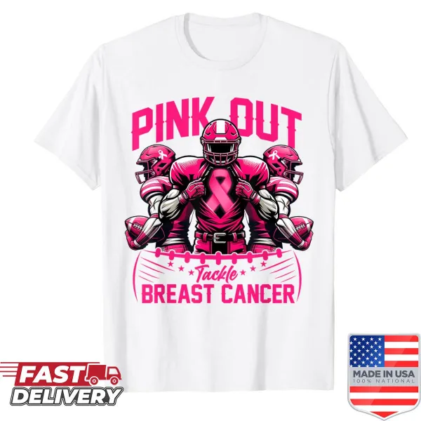 Football shirt promoting breast cancer awareness with pink graphics.