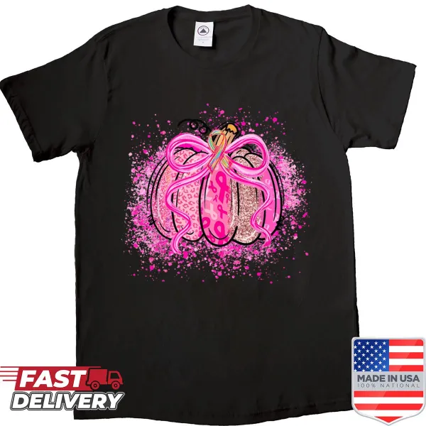 Pumpkin with pink ribbon and bow for breast cancer awareness