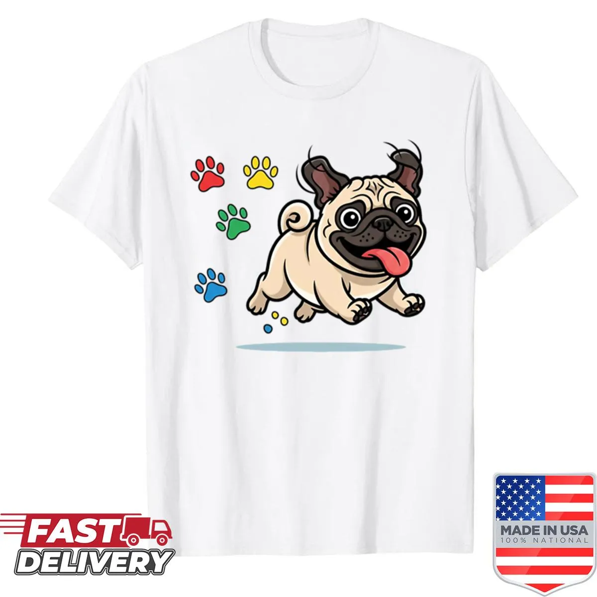 Vector illustration of a playful pug on a T-shirt