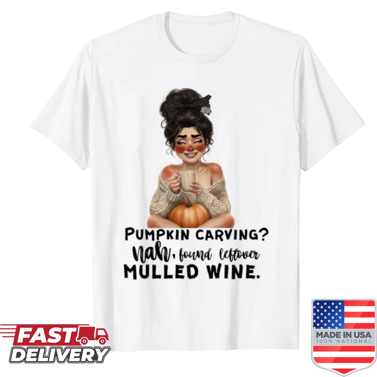 Cartoon graphic depicting pumpkin carving and mulled wine