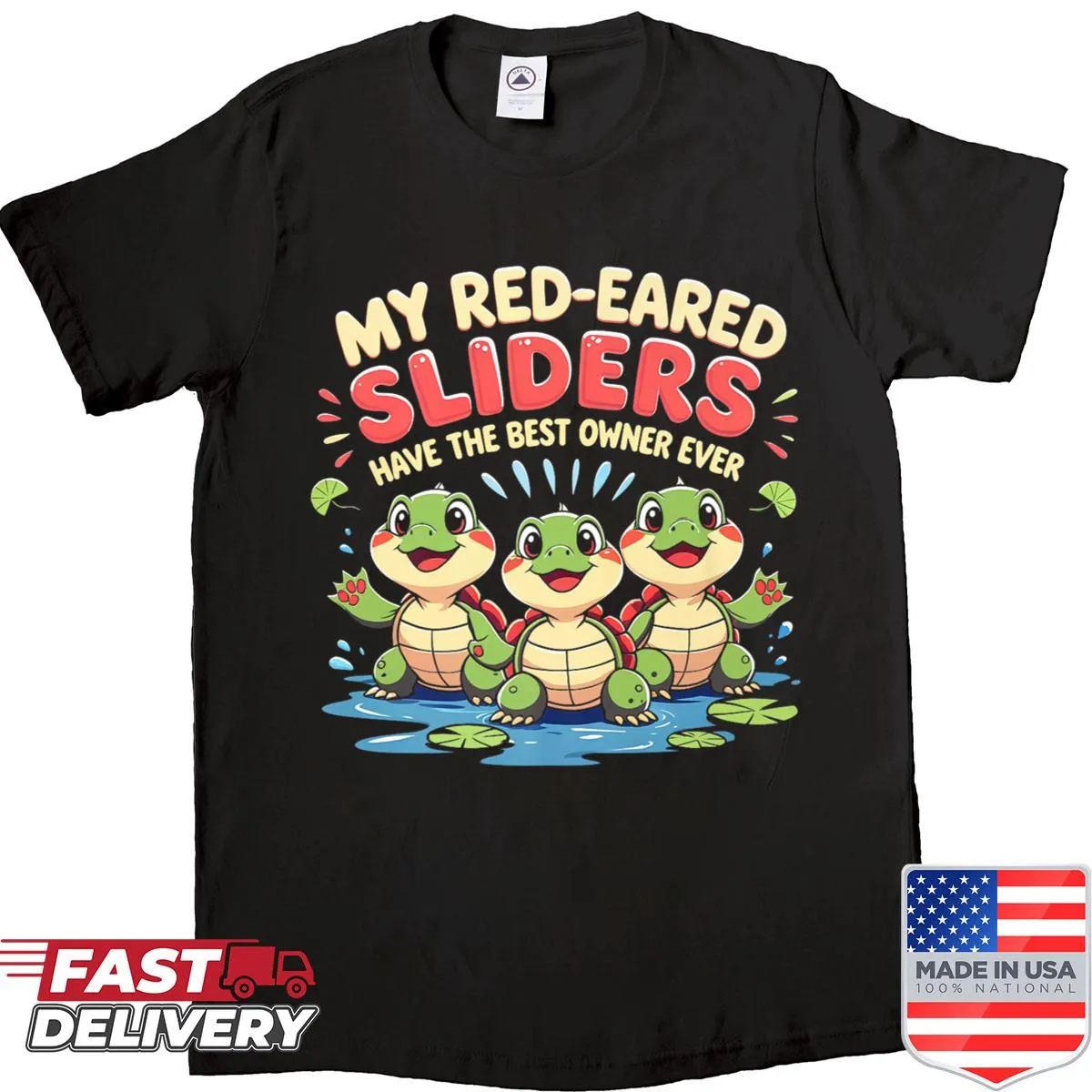 Detailed illustration of a red-eared slider turtle on a shirt