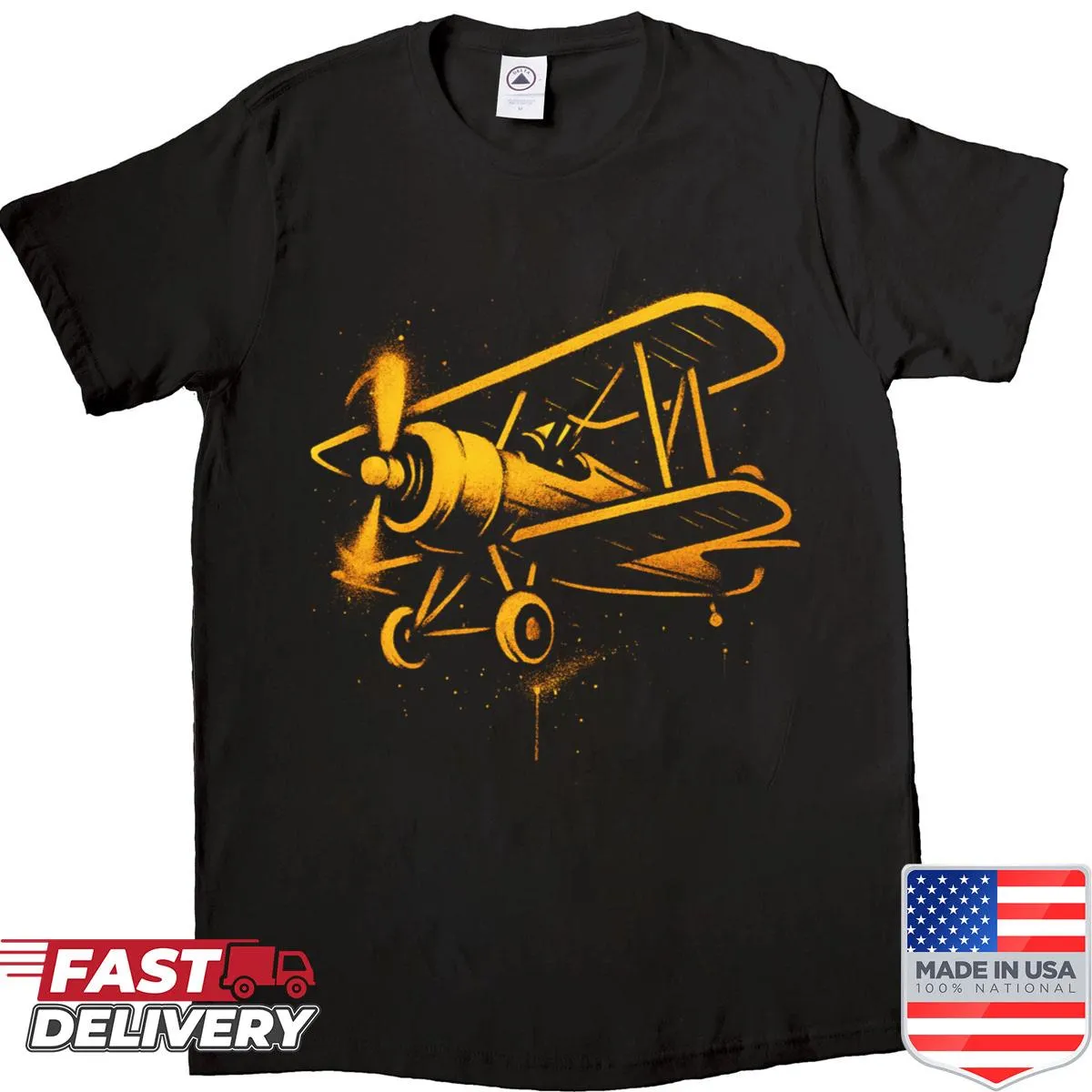 Retro biplane graffiti artwork on a vintage-style shirt