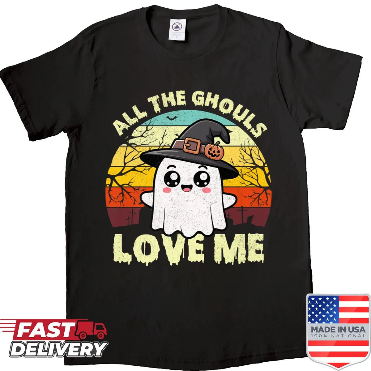 Kawaii ghost design on a kids' premium shirt with cute text.