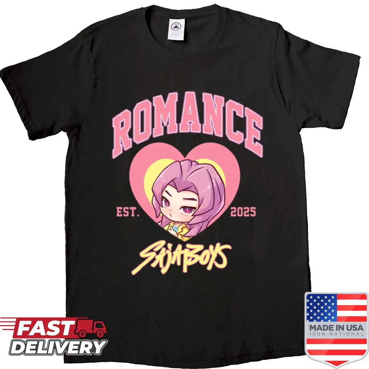 Charming chibi romance design T-shirt by Sajaboys