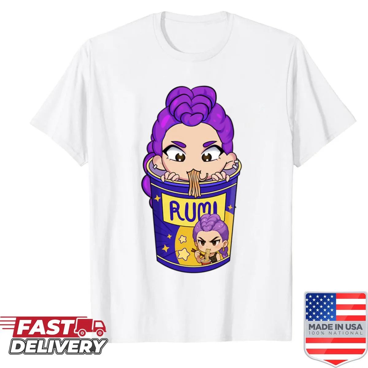 Anime-themed shirt with imaginative noodles illustration