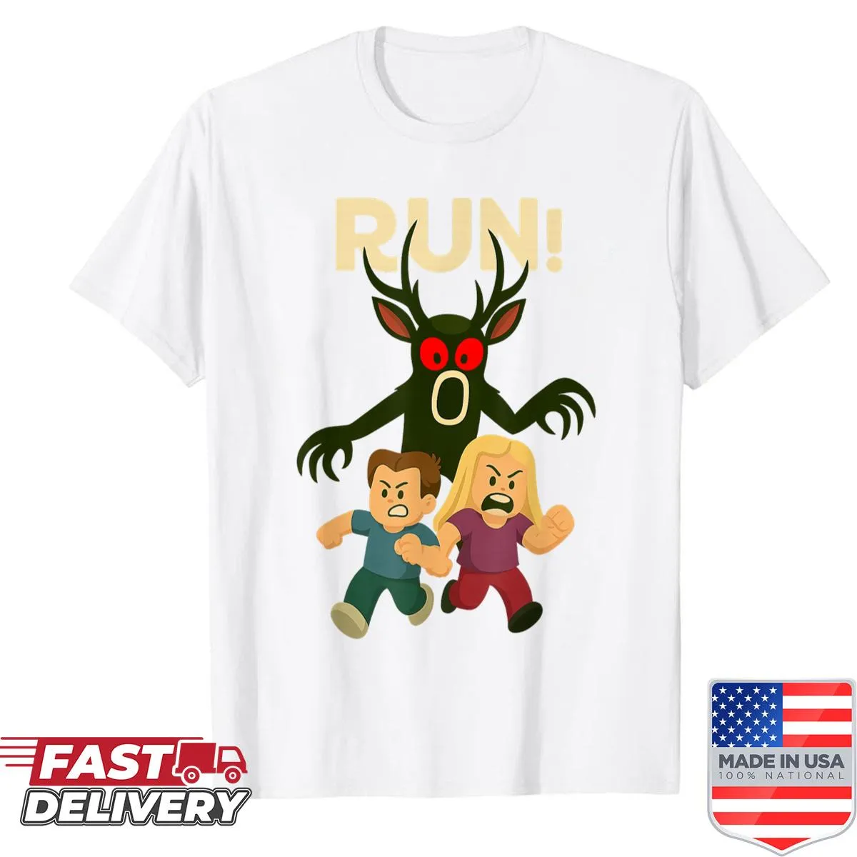 Playful Halloween shirt for kids with deer in a forest