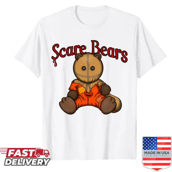 Halloween shirt with playful bear illustrations and pumpkin designs.