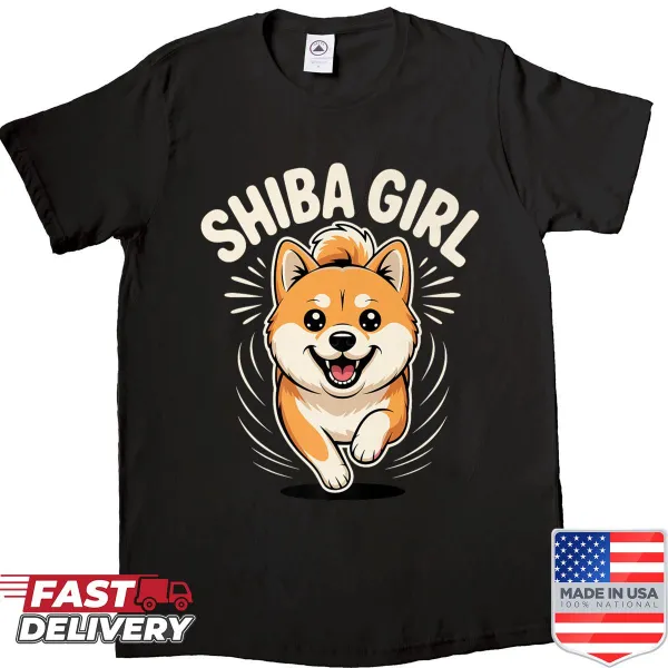 Cute cartoon of a Shiba girl with her dog on a shirt