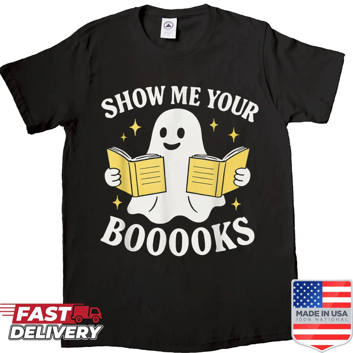 Funny librarian shirt with book-themed Halloween design