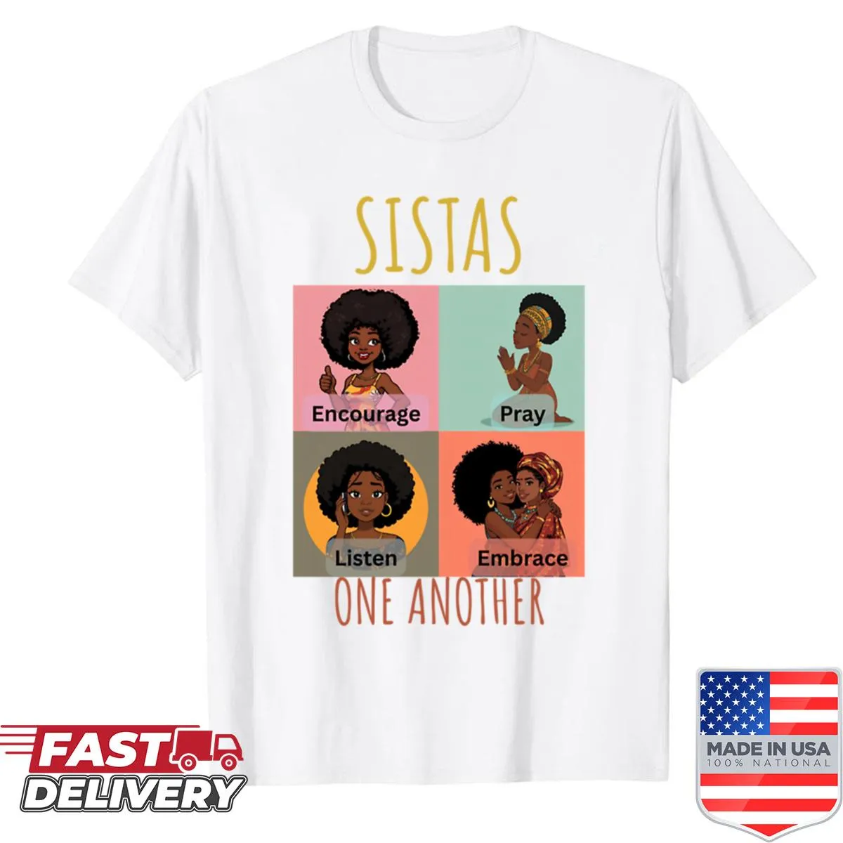 Empowerment art depicting women uplifting each other on a shirt