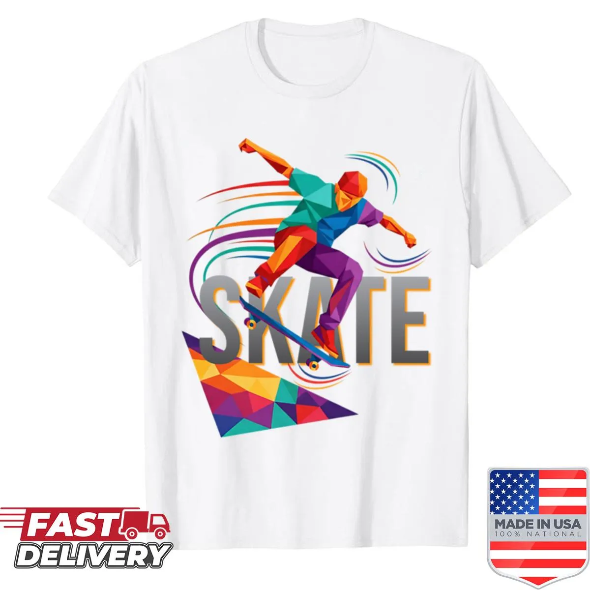 Illustration of a skater performing a freestyle trick on a shirt.