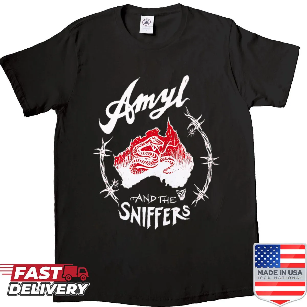 Bold snake graphic in a striking design on a red shirt