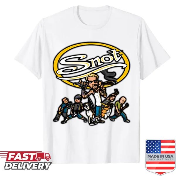 Vintage-style band shirt featuring Snots Band graphic