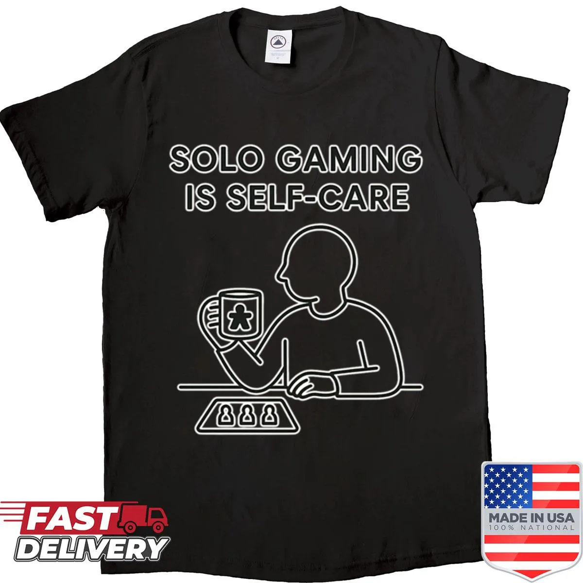 Shirt celebrating solo board gaming as self-care