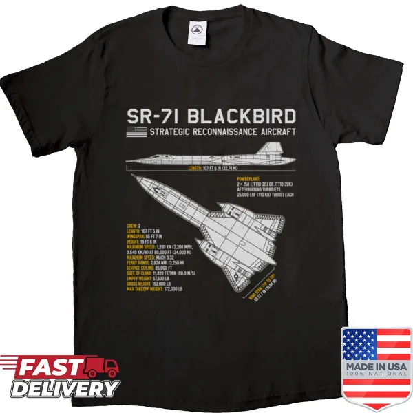 Shirt with SR-71 Blackbird aircraft blueprint design