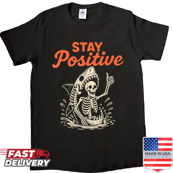 Funny Halloween T-shirt with a skeleton shark illustration