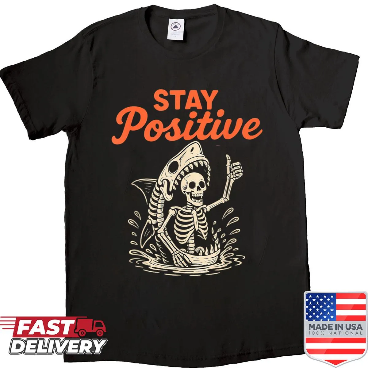 Funny Halloween T-shirt with a skeleton shark illustration