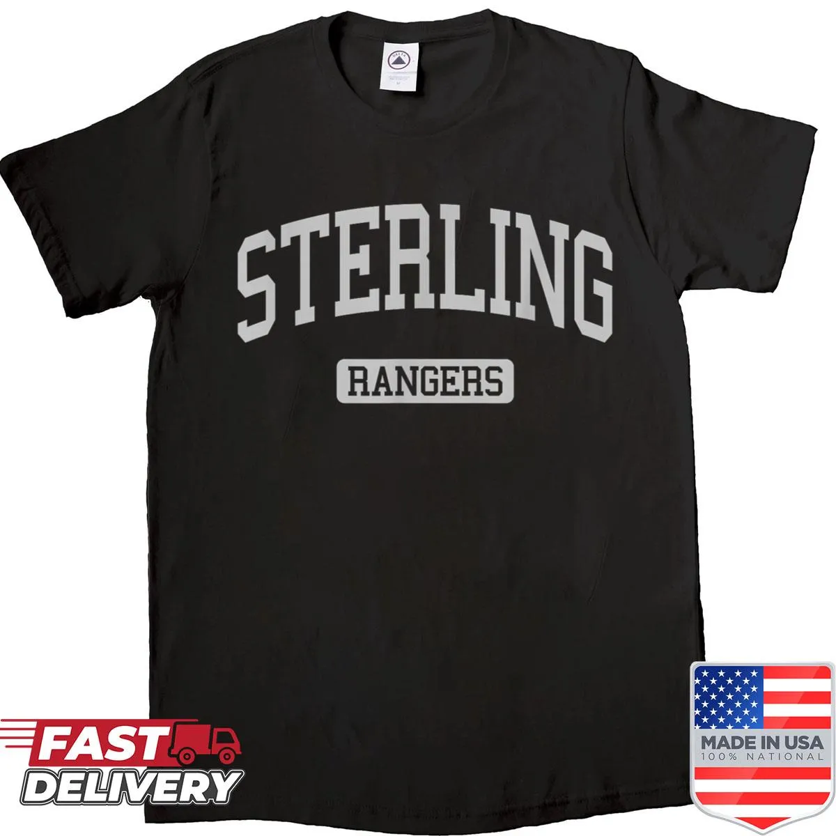 Sterling High School varsity sports shirt with badge design.